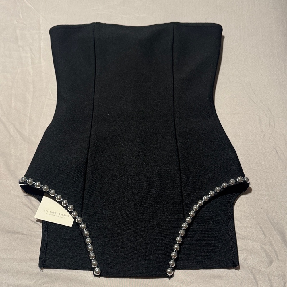 Black Strapless Top with Pearl Detailing